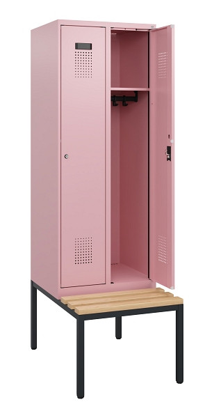 C+P Spind Evolo PLUS, 2 Abteile, 1950x600x815mm, 3015/3015, Zylinderschloss, Sitzfläche Holz, Sitzbank, 0490505-20 S10051