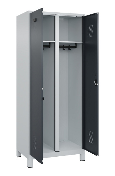 C+P Schwarz-Weiß-Spind Evolo PLUS, mit Füßen, 2 Abteile, 1950x800x500mm, 7035/7, RAL 7016 Anthrazitgrau, Zylinderschloss, 049012-22 S10039