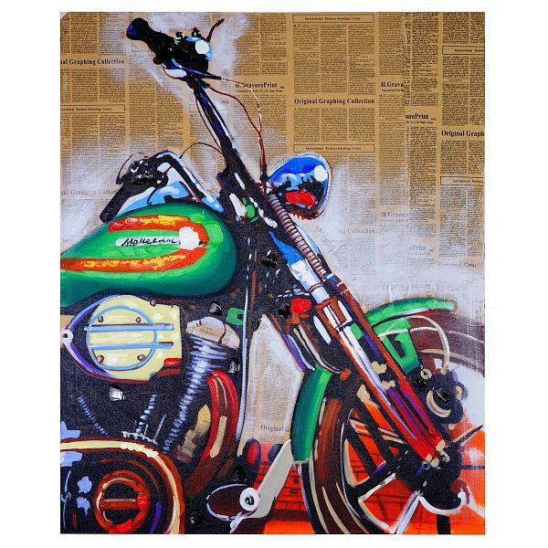 Mendler Ölgemälde Motorrad, 100% handgemaltes Wandbild Gemälde XL, 100x80cm, 51270