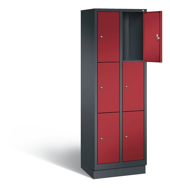 C+P Schließfachschrank Evolo, H1800xB610xT500mm, Farbe: Schwarzgrau / Rubinrot, 48020-203 S10008