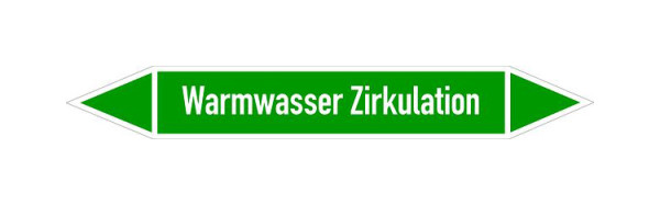 Schilder Klar Rohrleitungskennzeichen Warmwasser Zirkulation, 187x26 mm Folie selbstklebend, 101476/61