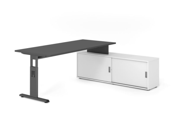 Hammerbacher Aufsatz-Schreibtisch OSE19, 180x80cm, Platte: Graphit, 25mm dick, T-Fuß Gestell Graphit, Ahorn, SB/G/G/W/W, VOSE19SB/G/G/W/W