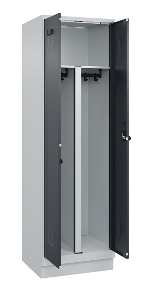 C+P PSA Schwarz-Weiß-Spind Evolo PLUS, mit Sockel, 2 Abteile, 1950x600x500mm, 7035, RAL 7016 Anthrazitgrau, Drehriegel, 049022-20P S10012