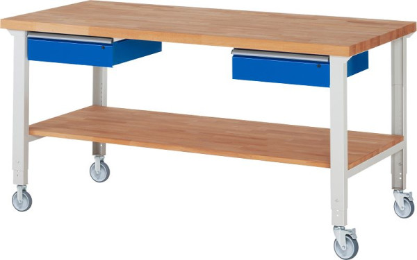 RAU Fahrbare Werkbank (höhenverstellbar) 7002A7, 2000x900x950-1000mm, je 2 Bockrollen und Lenkrollen, 05-7002A7-209B4H22.11