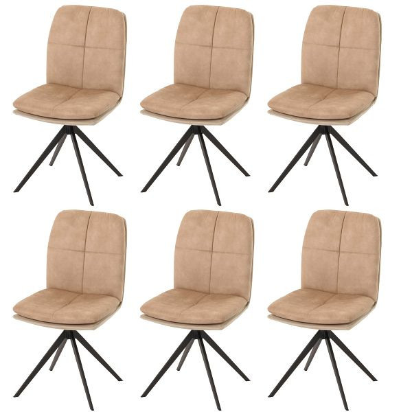 Mendler 6er-Set Esszimmerstuhl HWC-M68, Küchenstuhl Lehnstuhl, drehbar Auto-Position, Metall Stoff/Textil, beige, 3x105180