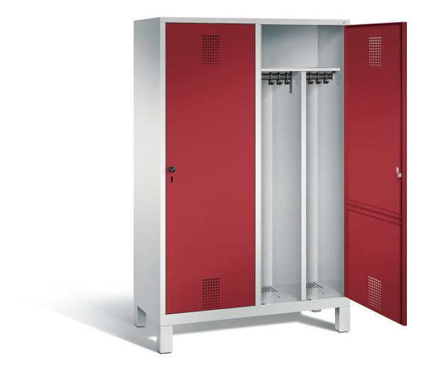 C+P Schwarz-Weiss-Spind Evolo, H1850xB1190xT500mm, Farbe: Lichtgrau / Rubinrot, 48210-40 S10039