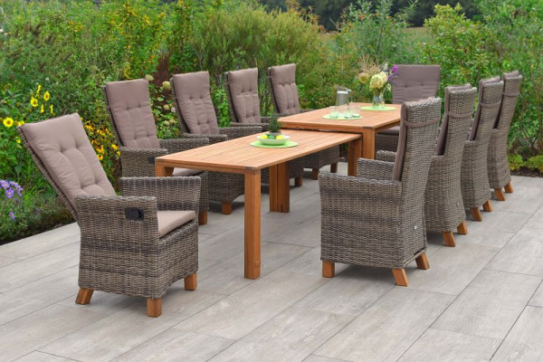 Merxx Toskana Set 11-teilig, 4 Toskana Sessel, inkl. Auflagen, 6 Toskana Sessel, inkl. Auflagen, 1 Flex Ausziehtisch, 185/370 x 90/73 cm, natur, 50601-211