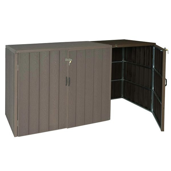 Mendler XL 1er-/2er-WPC-Mülltonnenverkleidung Erweiterung HWC-J28, Premium Mülltonnenbox, Metall Holzoptik, braun, 76041+76042