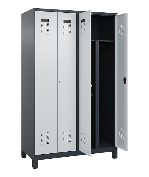 C+P PSA Schwarz-Weiß-Spind Evolo PLUS, mit Füßen, 4 Abteile, 1950x1200x500mm, 7016, Frontfarbe RAL 7035 Lichtgrau, Zylinderschloss, 049012-40P S10044