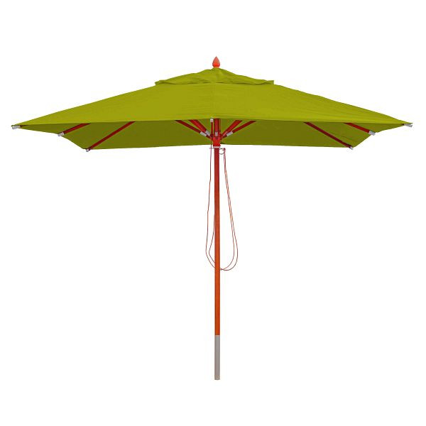 Mendler Gastronomie Holz-Sonnenschirm HWC-C57, Gartenschirm, Polyester/Holz 14kg, eckig 3x3m Seilzug stoßsicher, lemon-grün, 76654