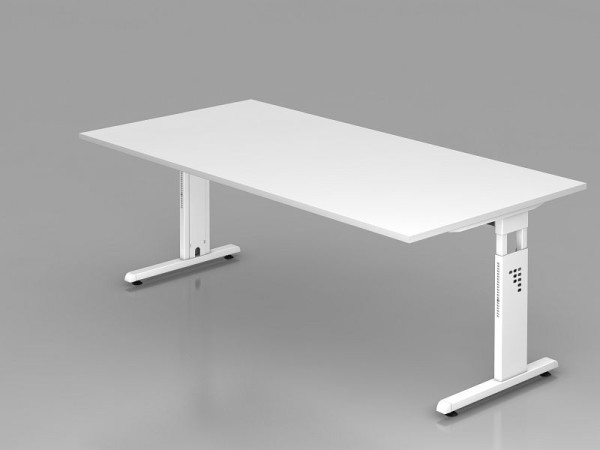 Hammerbacher Schreibtisch C-Fuß 200x100cm Weiß/Weiß, Arbeitshöhe 65-85 cm, VOS2E/W/W