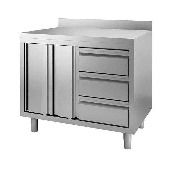 Vaiotec TOPLINE Arbeitsschrank 700 / Flügeltüren, 3 Schubladen rechts und Aufkantung L: 1300 mm, 10420