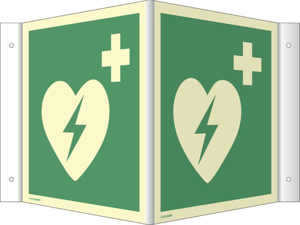Moedel Winkelschild Automatisierter externer Defibrillator, Kunststoff, nachleuchtend, 160-mcd, 148x148 mm, 99563