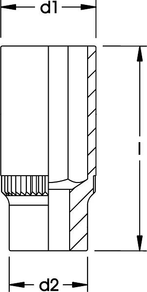 ELORA Steckschlüssel-Einsatz 1/2", extra tief, Sechskant, 771-LT 38 mm / 1.1/2" AF, 0771033802000