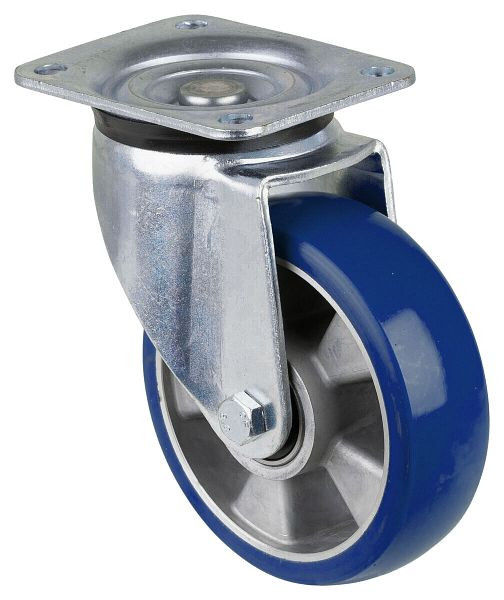 BS Rollen Schwerlastrolle Lenkrolle, Polyurethanrad 83 Shore, Aluminiumfelge, Kugellager, Platte, Durchmesser: 160 mm, L600.B92.160