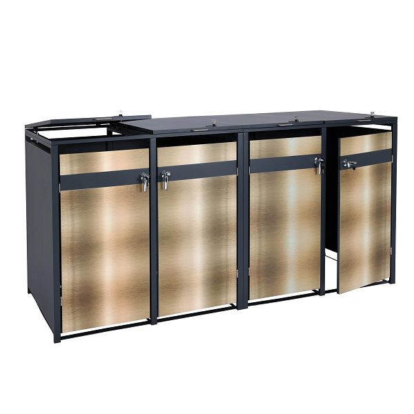 Mendler 4er Mülltonnenverkleidung HWC-J82, Mülltonnenbox, erweiterbar, Metall 100kg, anthrazit, gold, 2x83381+2x83382