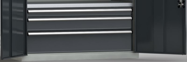 KLW Schublade 100 mm Fronthöhe - VU ** Teilung: 57 x 27 E, mit Schlitzleistenrahmen, mit Vollboden und Führungsschienen, 7FS-PPX-100U-SVX