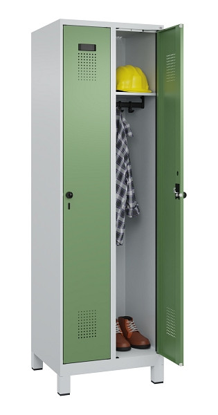 C+P Spind Evolo PLUS, mit Füßen, 2 Abteile, 1950x600x500mm, 7035/6011, Verschluss Drehriegel, Ablageböden 2, 049010-20 S10010