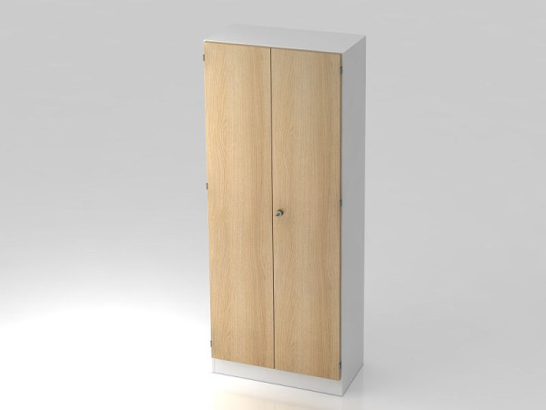 Hammerbacher Schrank 5OH mit Sockelblende Streifengriff Weiß/Eiche, 80x42x200,4 cm (BxTxH), V6100/W/E/SG