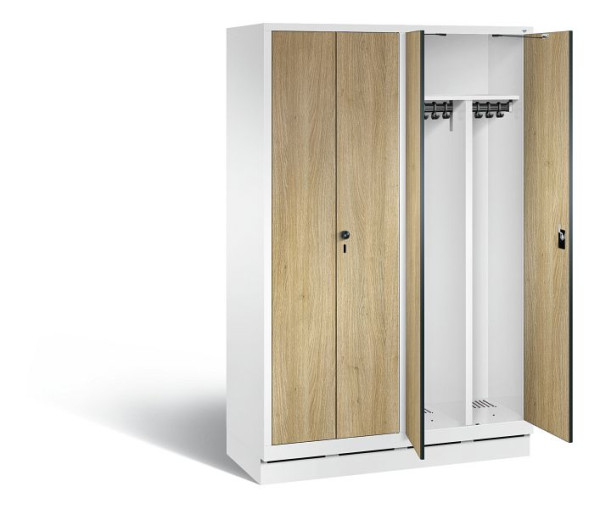 C+P Schwarz-Weiss-Spind Evolo, H1800xB1190xT500mm, Farbe: Verkehrsweiß / Dekor Eiche Sereno, 48022-40 S10252