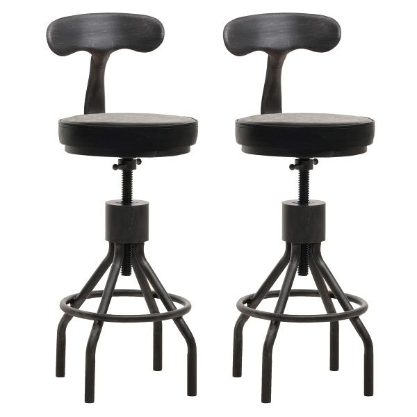 Mendler 2er-Set Barhocker HWC-N22, Barstuhl, höhenverstellbar drehbar Fußablage, Industrial Stahl Kunstleder, schwarz, 105969