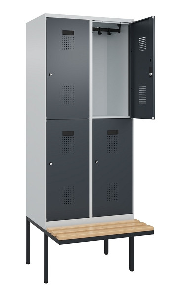 C+P Doppelstock-Spind Evolo PLUS, Bank, 4 Fächer, 2120x800x815mm, 7035/7016, Zylinderschloss, Sitzfläche Buche-Hartholz, 0493407-22 S10039