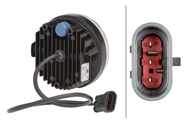 HELLA LED-Tagfahrleuchte, 90mm, 12/24V, rund, SAE/ECE-R7/E1 2372/ECE-R87/ECE-R10/E1 4479, LED-Lichtfarbe: weiß, 500mm, AMP, rechts, 2PT 009 599-141