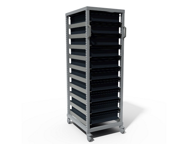 Tixit EURO Behälterwagen leitfähig, 10 Behälter, 600 x 400 x 120, ohne Transportsicherung, mit Behälter, 106106