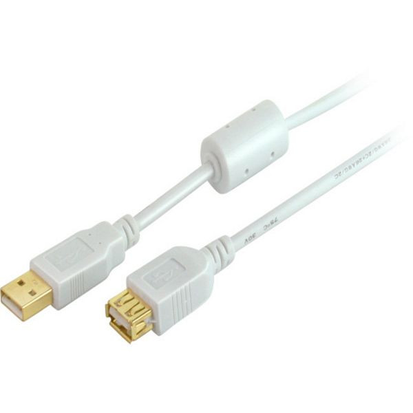 shiverpeaks BASIC-S, USB Kabel, Typ A Stecker auf Typ A Kupplung, HIGH SPEED, FERRIT, vergoldete Kontakte, USB 2.0, weiß, 5,0m, BS77125-WF