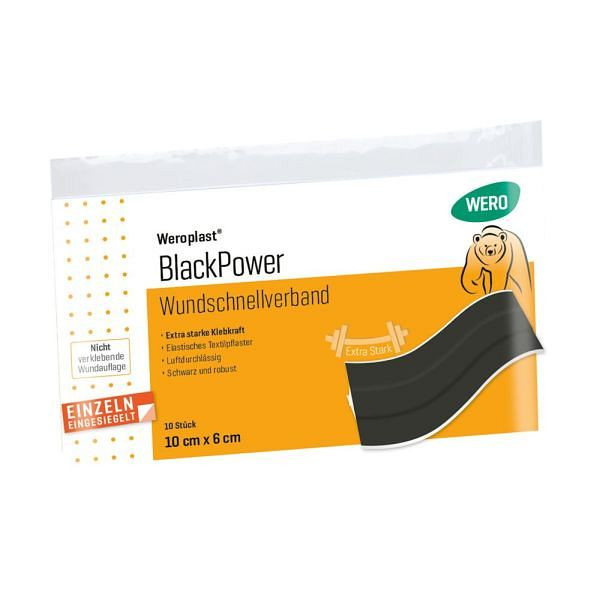 WERO Weroplast BlackPower Wundschnellverband 10 x 6 cm, VE: 10 Stück, 160713