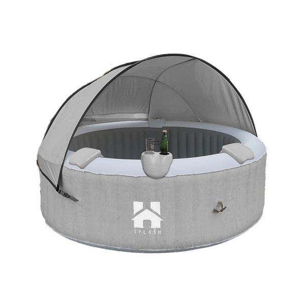 HOME DELUXE Outdoor Whirlpool SPLASH inklusive Kissen, Getränkehalter und Sonnendach - Grau, 51814
