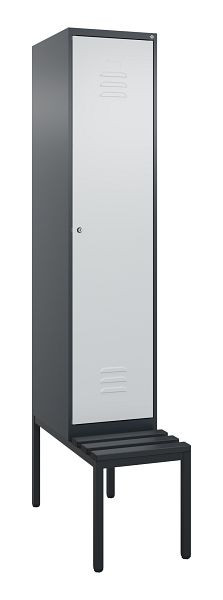 C+P Umkleidespind Classic PLUS, mit untergebauter Sitzbank, 2120x400x815mm, 7016/7035, Zylinderschloss, 0800507-12 S10028