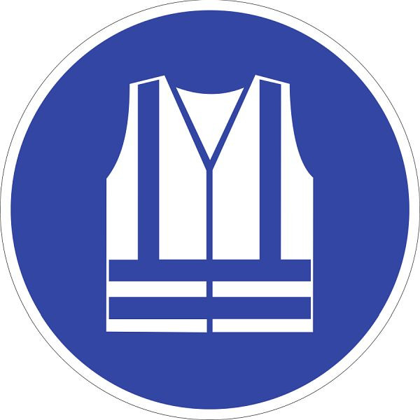 Moedel Warnweste benutzen ISO 7010, Folie, Ø 50 mm, VE: 10 Stück/Bogen, 51821