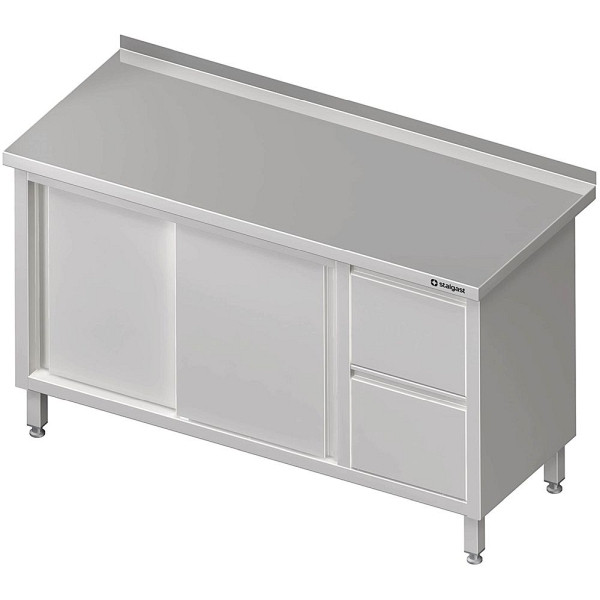 Stalgast Arbeitsschrank mit Schiebetüren 2000x700x850mm, mit 2er Schubladenblock rechts, mit Aufkantung, verschweißt, VAS20704RA