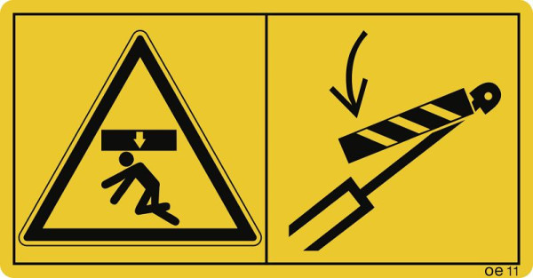 Moedel Der Aufenthalt im Gefahrenbereich...Hubzylindersicherung, Folie, 116x60 mm, VE: 2 Stück/Bogen, 69521