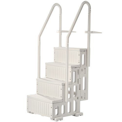 VEVOR Poolleiter, Kunststoff, 2 Handläufe, 4 rutschfeste Stufen, 180 kg Tragkraft, für 122-137 cm Einbaupools, Weiß, DXYCTLTSFSSLMT8OVV0