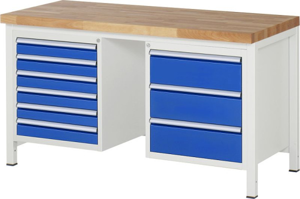 RAU Werkbank Serie 8000 - Gestell-Bauweise (Schweißgestell), 2 Unterbau-Container (6x Schublade, 3x Schublade), 1500x840x700 mm, 03-8183A1-157B4S.11