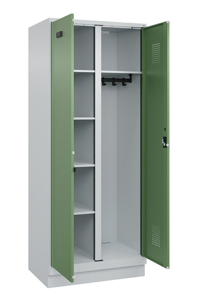 C+P Wäsche-/Garderobenspind Evolo PLUS, mit Sockel, 2 Abteile, 1950x800x500mm, 7, Frontfarbe RAL 6011 Resedagrün, Zylinderschloss, 049620-22 S10037