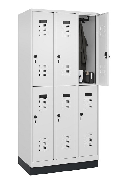 C+P Doppelstöckiger Spind Evolo PLUS, mit Sockel, 6 Fächer, 1950x900x500mm, 9016, RAL 9016 Verkehrsweiß, Drehriegel, 049320-30 S10020