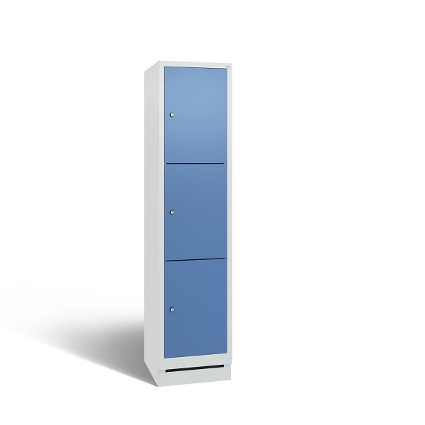 C+P Schließfachschrank Evolo, 3 Fächer, H1800xB420xT500 mm, Grau/Fernblau, 48020-123 S10158