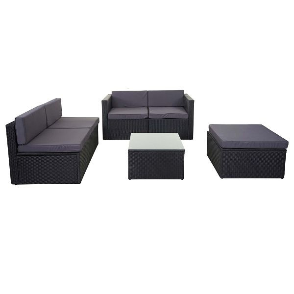 Mendler Poly-Rattan-Garnitur HWC-D24, Garten-/Lounge-Set Sofa, anthrazit, Polster dunkelgrau, 58579+58580+58581