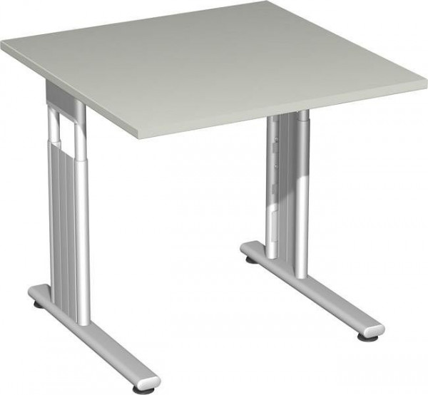 geramöbel Schreibtisch höhenverstellbar, C Fuß Flex, 800x800x680-820, Lichtgrau/Silber, S-617101-LS