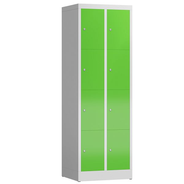 Lüllmann ClassiX Schließfachschrank, 2 Abteile à 4 Fächer, 1800 x 590 x 500 mm, lichtgrau/gelbgrün, X-520425