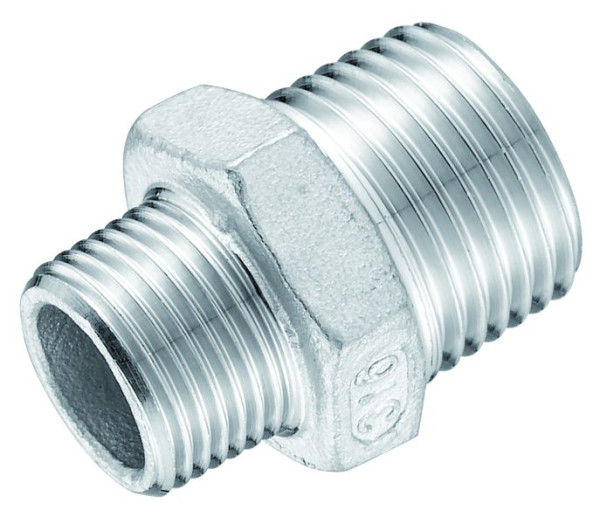 Prevost Reduzier Doppelnippel mit konischem Außengewinde, Edelstahl, AG BSPT= R 1/2, AG BSPT= R 3/4, A1 1234I