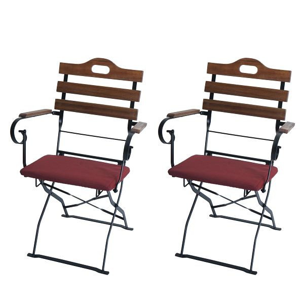 Mendler 2er-Set Biergartenstuhl HWC-J40, Klappstuhl Gartenstuhl, Gastronomie-Qualität Akazie, hellbraun, Polster rot, 120122