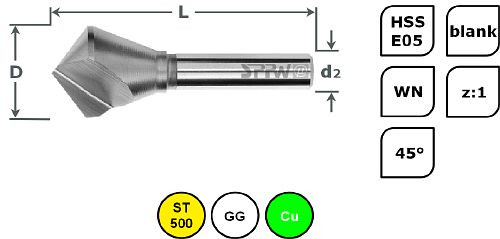 SPPW Kegelsenker HSS-E05 45° z:1 L: 87 Ø25 Bereich: 7,5-25, 1540452500
