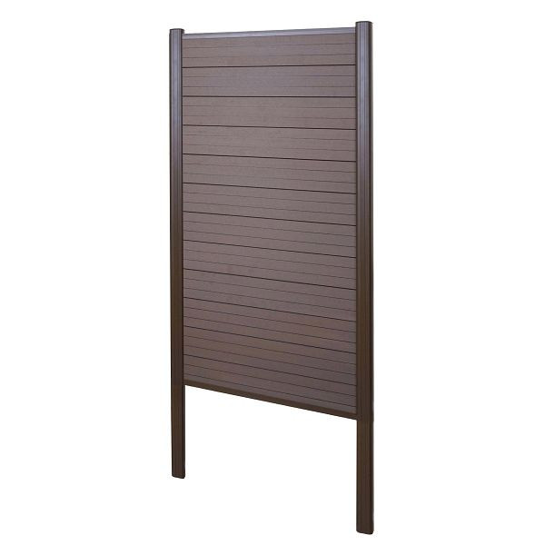 Mendler WPC-Sichtschutz Sarthe, Windschutz Zaun, Alu-Pfosten zum Einbetonieren, Basiselement schmal, 100cm braun, 2x76244+3x76238+76241+76265