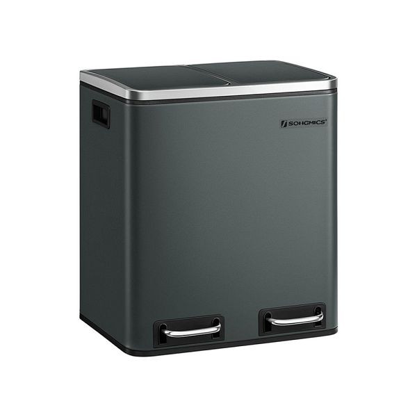 SONGMICS Abfalleimer aus Metall 30 L Grüngrau, LTB30GS, 6955880391745