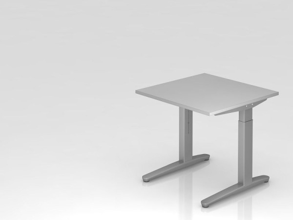 Hammerbacher Schreibtisch C-Fuß 80x80cm Grau/Silber, Alu-Kufe Silber (ähnlich RAL 9006), VXB08/5/SS