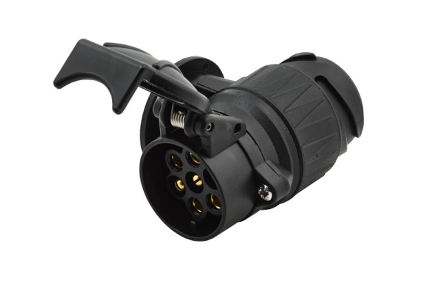 HELLA Adapter, Steckdose, 12V, von 13-polig auf 7-polig, Länge: 91mm, Kunststoff, schwarz, DIN/ISO: 11446 N-Typ/1724 N-Typ, 8JA 005 952-011